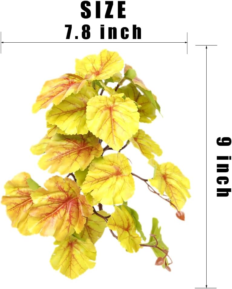 WOLEDOE Reptile Plants for Terrarium, Amphibian Habitat Decor Artificial Hanging Plants with Suction Cup - Fake Heuchera Micrantha Yellow - Image 2